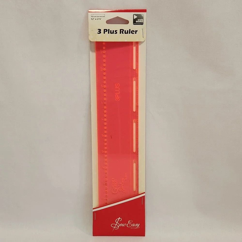 Sew Easy 3 Plus Ruler 12 x 2.5 Inch Pink Quilting Ruler for‎ Strips or Circles